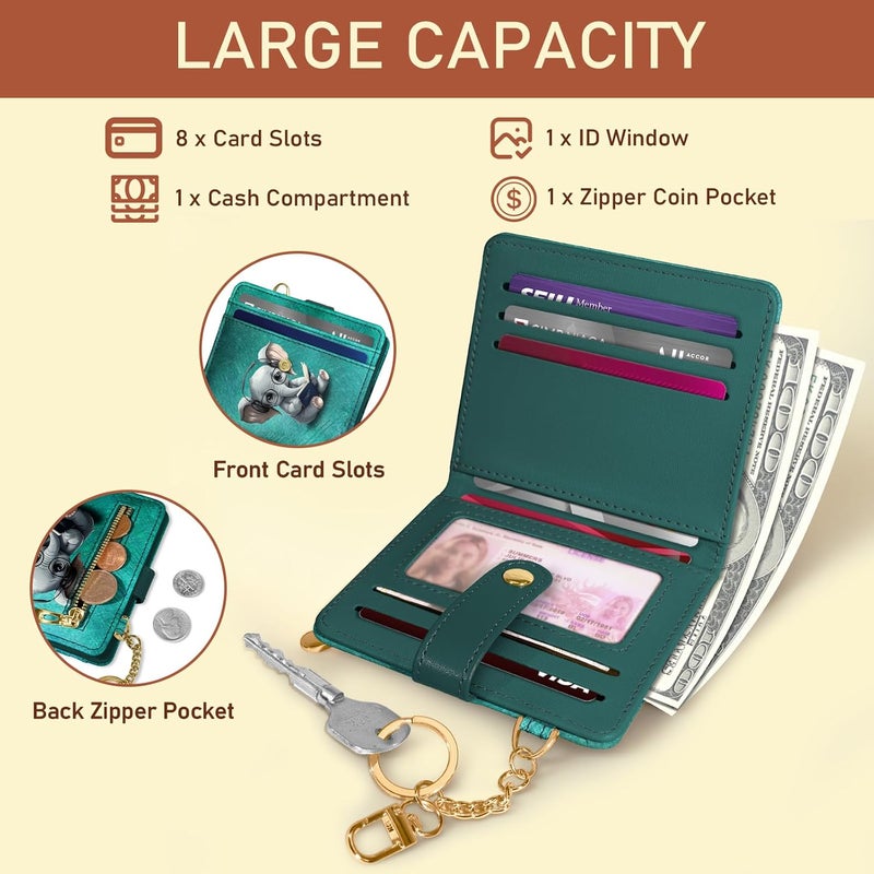 Jogjam Elephant Rfid Women Wallet, Small Slim Thin Credit Card Wallet, PU Leather Bifold Cash Zipper Coin Pocket ID Window for Female Ladies Teen Girls Girly - Image 4